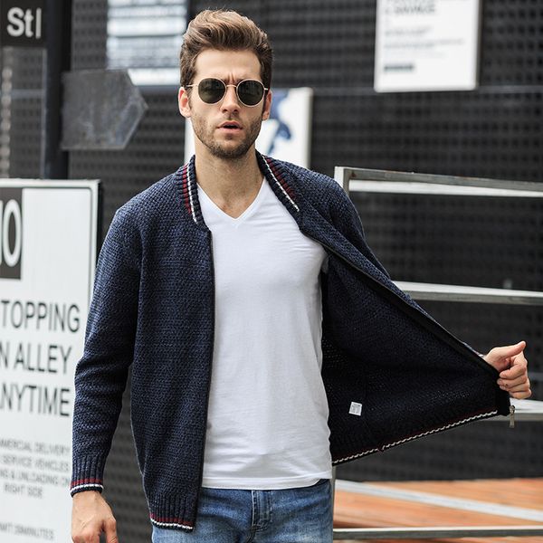 

2020 fashion men's casual cardigan autumn long sleeve knitted sweater coat full zipper quality outwear comfy plus size clothing, White;black