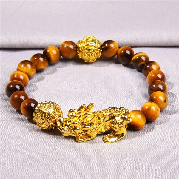 

wholesale chakra golden brave troops bracelet gold ball charm good luck wealth round beads bracelets for men women couple gifts, Black