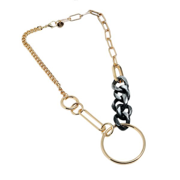 

simple chain pattern can open pendant thick chain round geometric multi-layer necklace female, Golden;silver