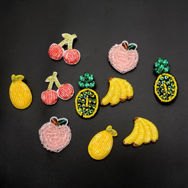 

gugutree beaded embroidery banana pineapple patch animal cartoon patches badges applique patches for clothing sk-46, Black