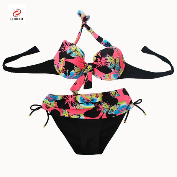 

cooclo brand plus size 7xl women bikinis set butterfly printed push up biquini swimwear underwire bathing beach cooclo swimsuits, White;black