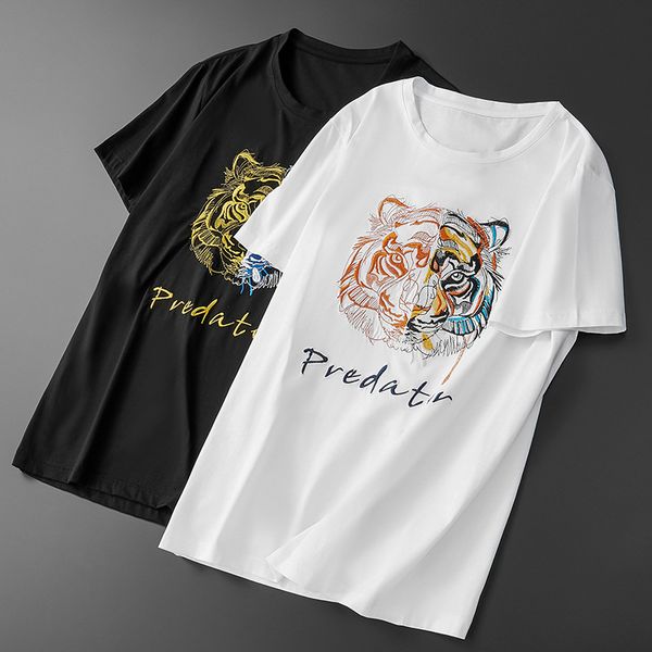 

fashion men tshirt 2020 summer new casual round neck cotton short sleeve t-shirt for men trend embroidery loose short sleeve t-shirt for men, White;black