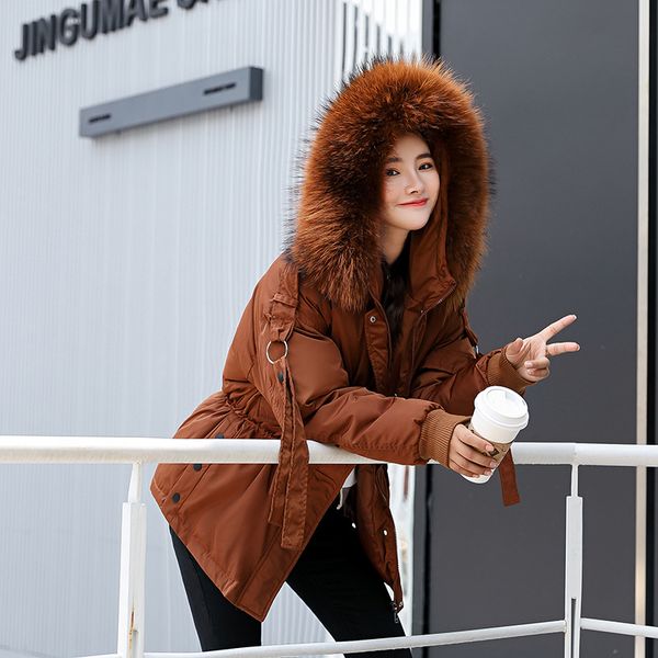 

2019 winter jacket women parkas coat female fashion down jacket with hat large faux fur collar ladies coat warm winter outwear, Black