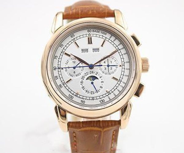 

seller super complicated automatic watch rose gold case and skeleton analog sky moon glass back brown leather belt mechanical casual wat, Slivery;brown