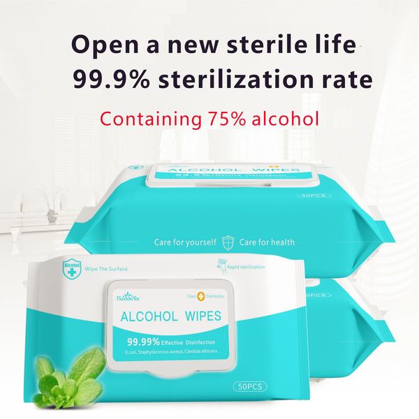 

50pcs/lot 75% alcohol wet wipes 180mm*150mm portable ethanol wash-disinfecting dipe for home office use in stock dhl ing