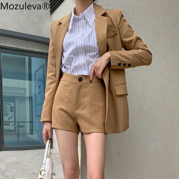 

mozuleva elegant ladies blazers pant suit 2 piece blazer sets for women double-breasted belted casual female blazer shorts set, White;black