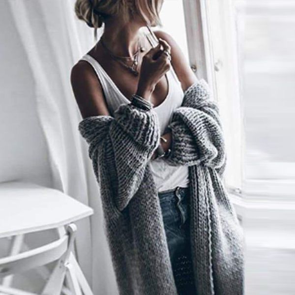 

2019 korean new autumn winter sweater solid bat sleeve wool coat long loose knitting cardigan woolen jacket women thick coatf822, White