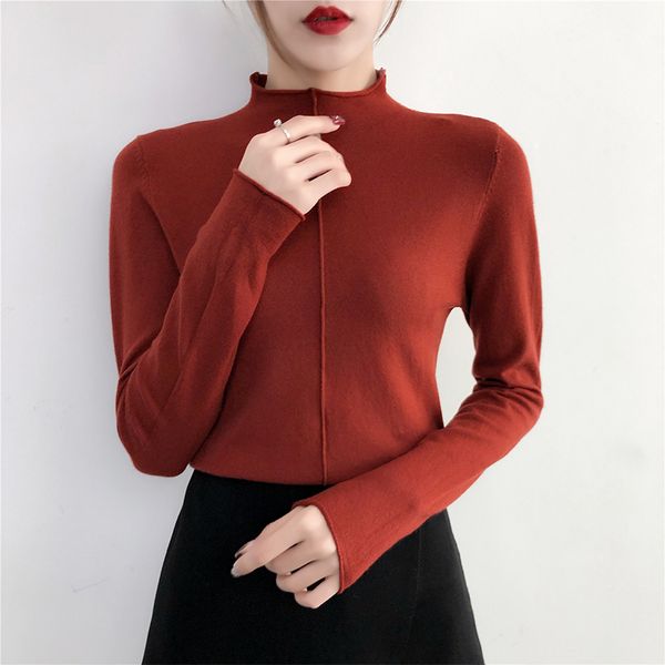 

women's sweaters women half-high collar winter sweater 2021 knitted and pullovers long sleeve female jumper slim tricot, White;black
