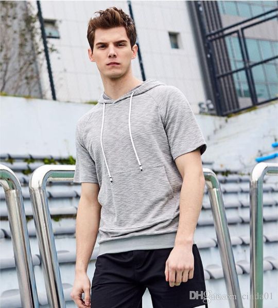 

mens сплошной цвет вскользь капюшоном тис мужской лето thin crew neck коротким рукавом tshirts бесплатная доставка, White;black