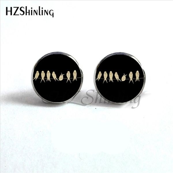 

new arrival love birds stud earrings handmade electric wire and bird jewelry glass dome art p earring hz4 ed-0012, Golden;silver