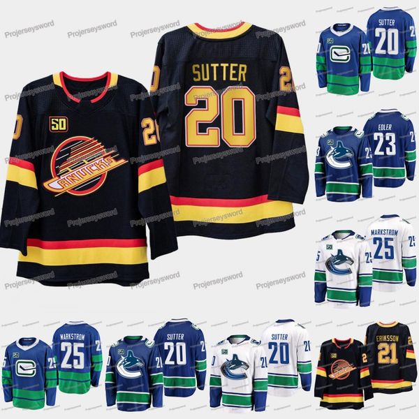 

Vancouver Canucks 50th Anniversary 20 Brandon Sutter 21 Loui Eriksson 23 Alexander Edler 25 Jacob Markstrom Mens Womens Youth Hockey Jerseys