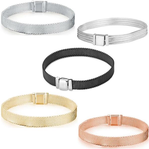 

silver reflexions black mesh bracelets for diy charms 100% 925 sterling silver snake chain reflexions bracelet women jewelry