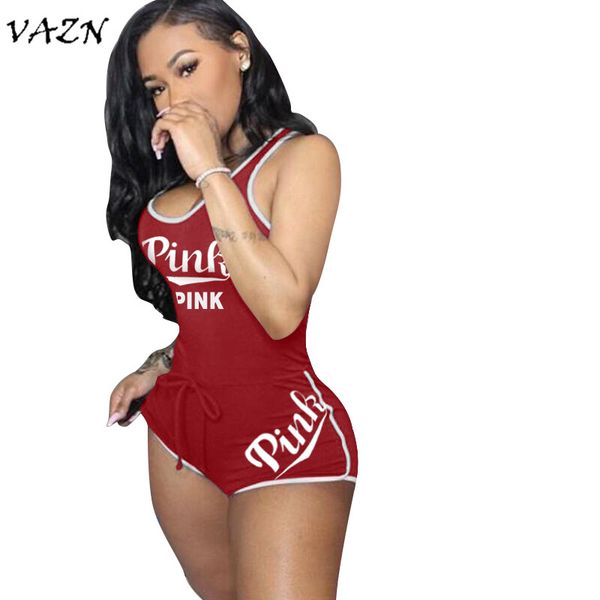 

vazn novelty design 2018 casual style women playsuit solid lettet o-neck sleeveless bodycon romper dn8119, Black;white