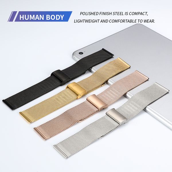 

new style stainless steel single buckle strap 16mm 18mm 20mm 22mm strap metal wristband, Black;brown