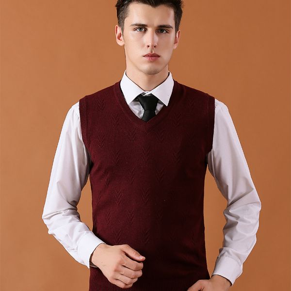 

solid color sweater vest men cashmere sweaters wool pullover men brand v-neck sleeveless male knitted cashmere, Black;white
