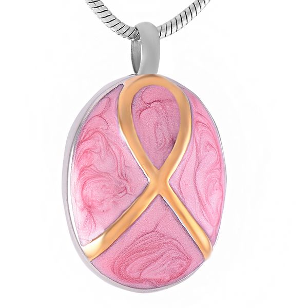 

новый z381 серебро золото овальной формы 316l нержавеющая сталь сувенир кремация урны ювелирные изделия с розовой лентой мемориал кулон ожер, Silver