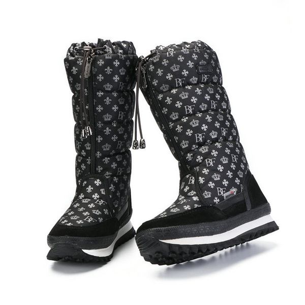 

women shoes 2019 women snow boots winter boots platform warm slip on waterproof fashion winter shoes botas mujer size 35-42, Black