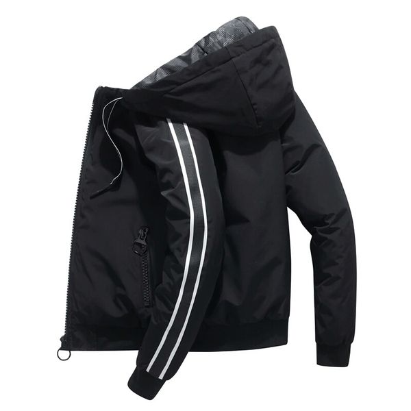 

mens designer wadded jackets luxury stripes padded jacket winter thick outdoor snow streetwear coats men black outerwear hooded coat s-3xl, Black;brown