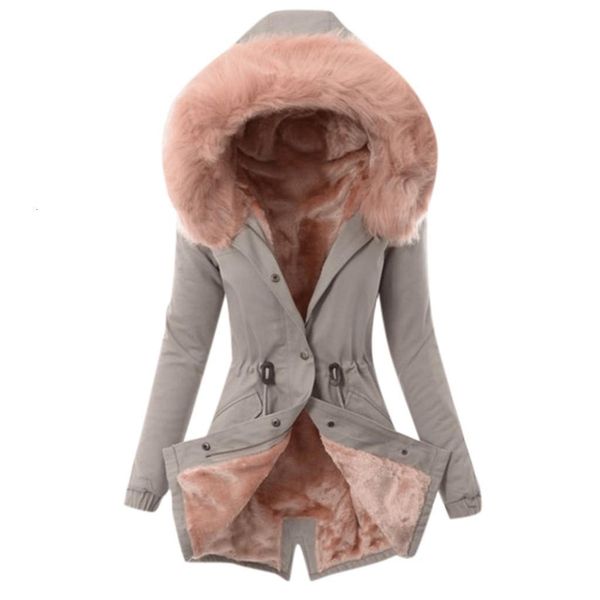 

womens hooded faux fur coat plus size ladies fur lining coat womens winter warm thick long jacket hooded overcoat#g4, Black