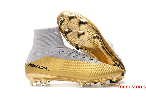 

children white gold cr7 soccer cleats mercurial superfly kids soccer shoes high ankle cristiano ronaldo mens womens football boots