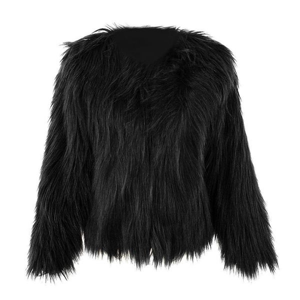 

fashion ladies winter women faux fur overcoat outwear jacket coat, Black