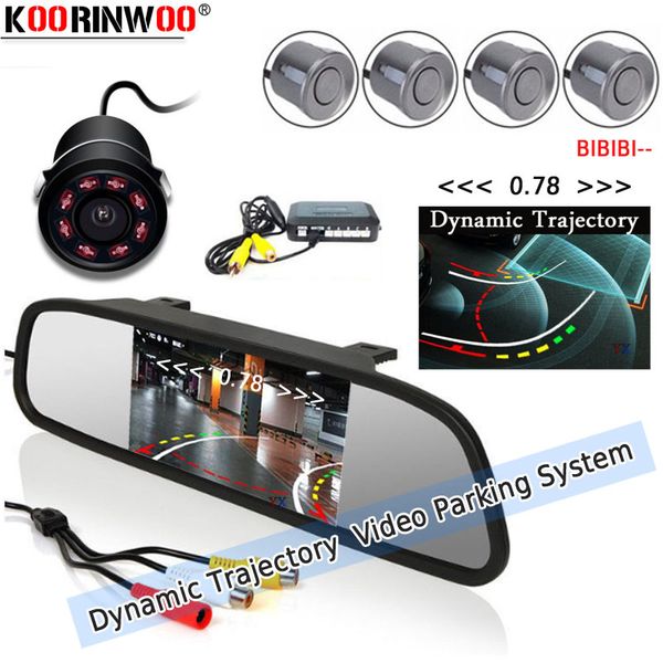 

koorinwoo car parking sensor dynamic trajectory rear view camera 22mm reverse radar alarm system parktronic with lcd monitor