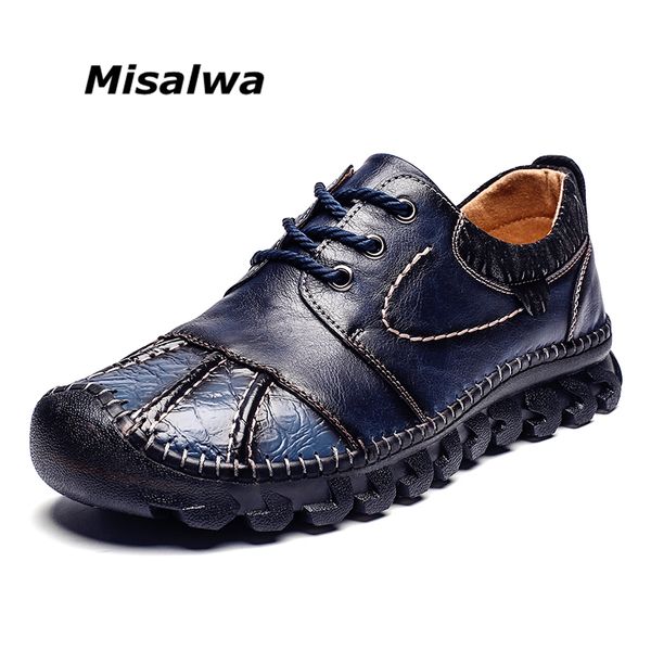

misalwa spring new casual leather shoes men's trading lace up men's shoes hand sewing business dad's loafers oversize wholesa, Black