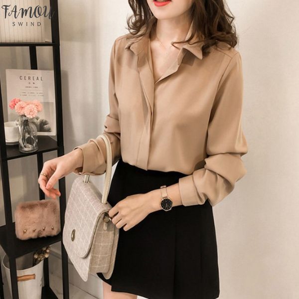 

fashion women shirts 2020 summer lady elegant shirt chiffon blouse solid long sleeve office ladies solid fashion shirts femme, White
