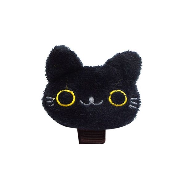 

women women student lovely 3d mini cartoon black meow cat doll decor hair clip brooch embroidered rope ponytail holder plush toy, Slivery;white