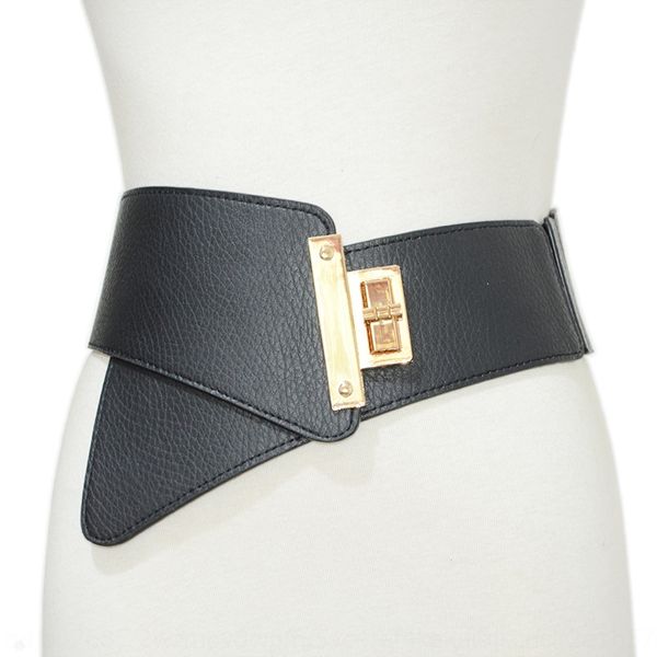 

7bimu hollowed leather elastic wide belt women's fancy all-matc hollow wide belt women's fancy full matc all-match waistband elast, Black;brown