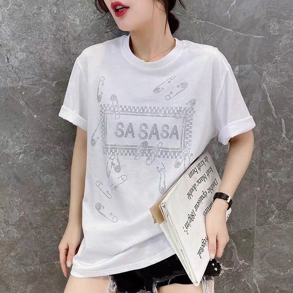 

2020 summer luxury europe italy brooch pin rhinestone crystal box tee hip hop tshirt men designer women short sleeve cotton t shirt, White