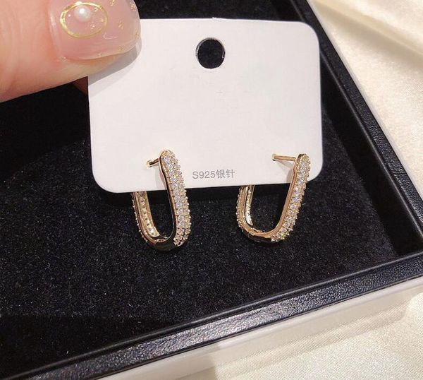 

design stylish temperament zircon crystal women micro-set geometric earrings, Golden;silver