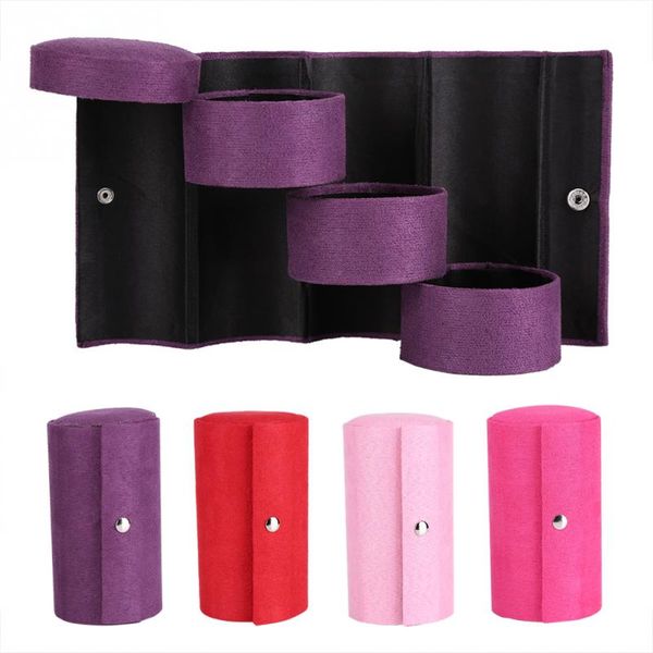 

fashion folding flannel cylinder jewelry storage box portable 3 layers choker ring ears necklace organizer for girls women gift, Black