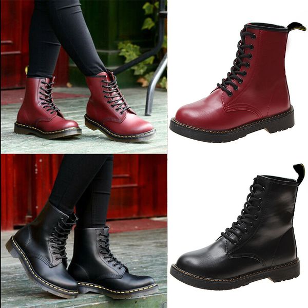 

winter shoes women fashion motorcycle boots lace up low heel ankle boots casual botas mujer invierno 2019 ladies shoes d25, Black