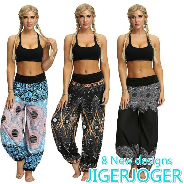 

women's pants & capris jigerjoger cotton high waist women 8 design plus size xl round mandala harem pant loose bloomers beach joggers, Black;white