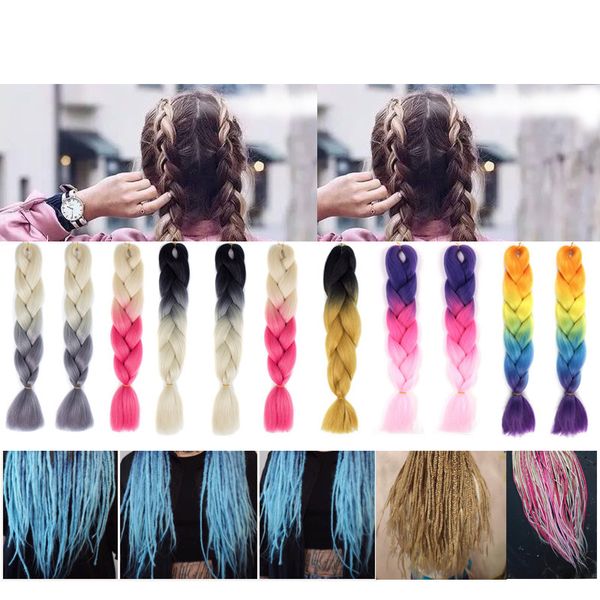 Ombre Kanekalon Synthetic Crochet Hair Extensions Jumbo Braids 24