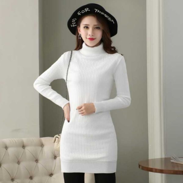 

winter women long fleece sweater female plus thick velvet warm underwear sweater ladies slim lining knitted pullovers aq570, White;black