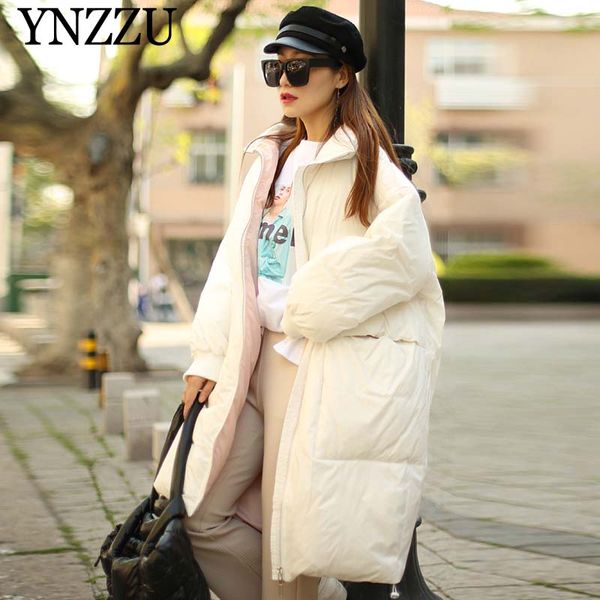 

2019 winter solid women down coat oversize thick warm female down jackets high collar casual pockets long outerwear ynzzu yo957, Black