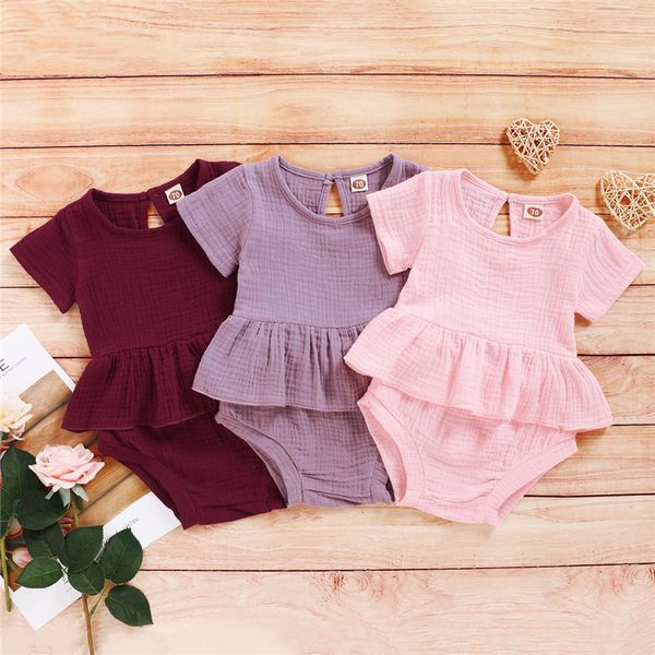 

brand newborn toddler baby girl clothes sets baby boy short sleeve solid color romper +shorts trousers 2pcs cotton linen set, White