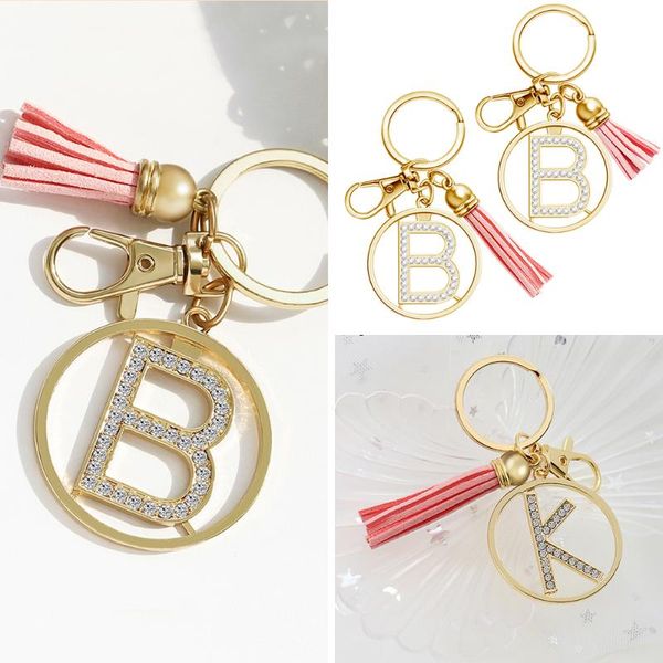 

fashion pink tassel letter keychain crystal glass drill charm keychains bag accessories keyring, Silver