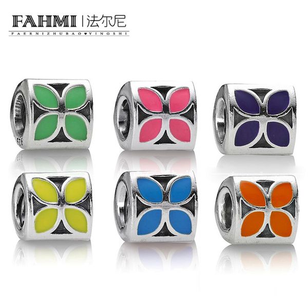 

fahmi 100% 925 sterling silver new 1:1 enamel floral pattern charm beads for diy bracelet vintage limited edition jewelry, Black