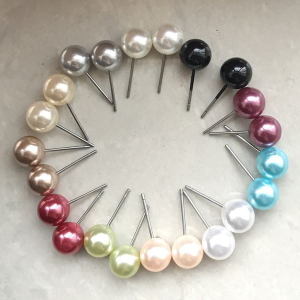 

new arrival fashion earrings mix 11 colors pearls studs 8mm pearl stud earrings for women girls ladies brinco, Golden;silver