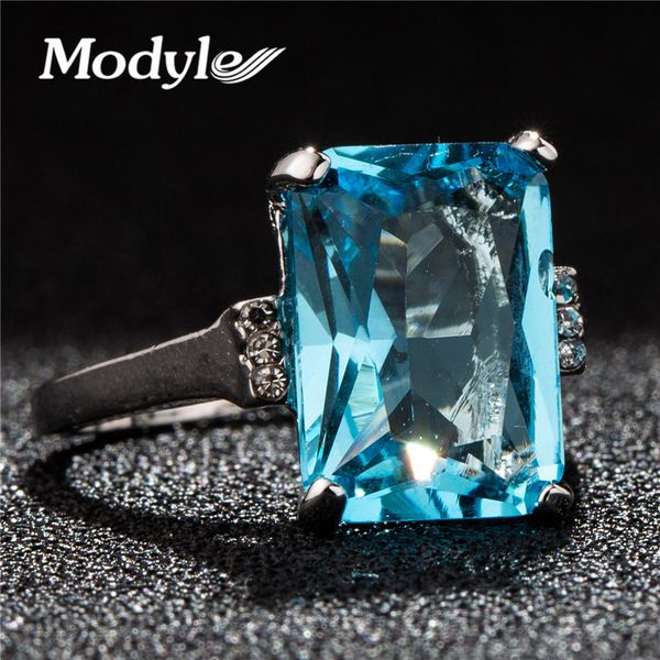 

modyle 2018 new big blue cz cubic zircon stone silver rings for women fashion jewelry valentines day gift, Slivery;golden