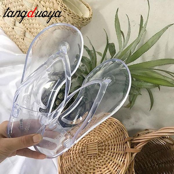 

fashion women transparent flip flops slippers summer ladies candy color flat slipper female casual outdoor slipper sandals, Black