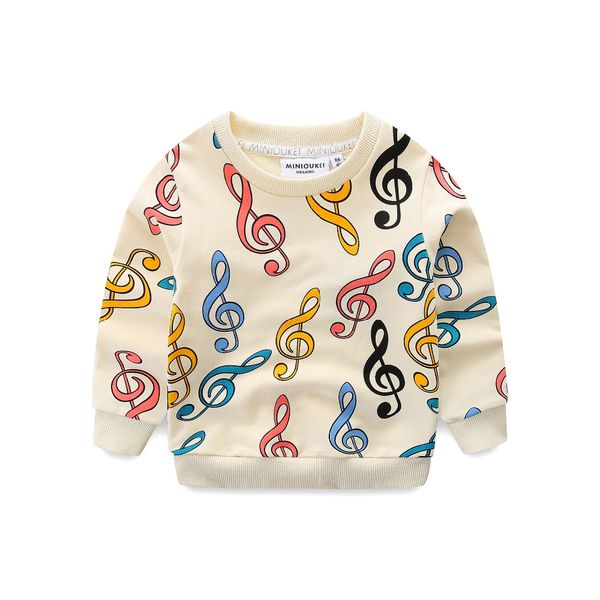 

2018 new children's cute note sweatshirt baby boys girls clothes long-sleeved treble clef printed sweatshirt kids 1-8y, Black