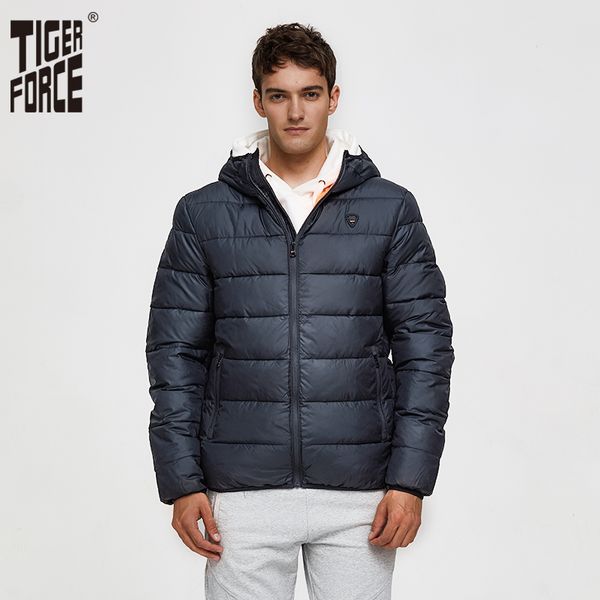 

tiger force 2019 new puffer jacket men fashion casual hooded coat padded cotton winter coat men's parka warm cuffs outerwear, Tan;black