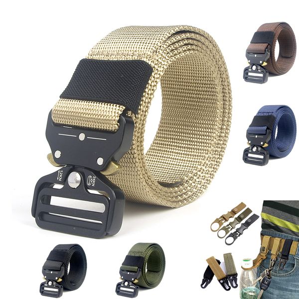 

tactical belt equipment nylon belt outdoor training quality strap knock off automatic metal buckle combat, Black;brown