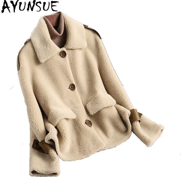 

ayunsue real sheep shearling fur coat female korean pink jackets 2019 autumn winter jacket women real wool coats abrigo mujer my, Black