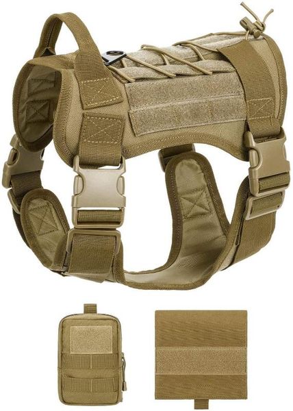 

army tactical dog vests sets dog cothes with 2 molle pouch harness adjustable training hunting vest harness, Camo;black