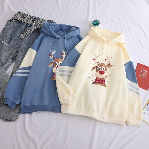 

new fashion animal pattern sweatshirts women autumn winter merry chrismats deer print casual korean drop shoulder pullover, Black
